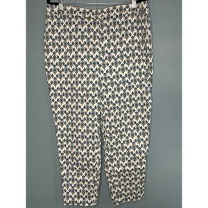 Boden Women's 16/18 Cream Blue Floral Print Cropped Pants‎ Elastic Waist